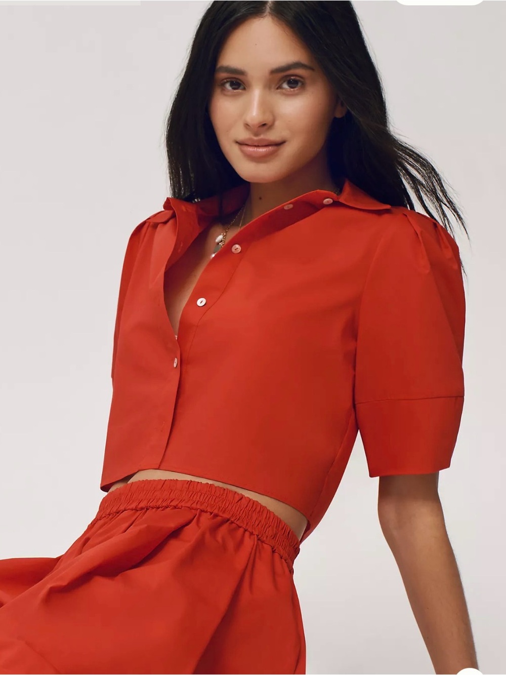 Anthropologie Maeve Red Cotton Lantern Sleeve Blouse Top Size Small
